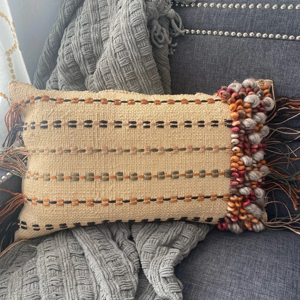 LOLOI Throw pillow, cotton, wool, Jute 13”x21” woven, artisan unique